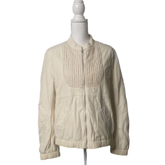 BCBG MAXAZRIA Beige Pleated Jacket Womens Size Medium Full Zip Pockets - Picture 6 of 13
